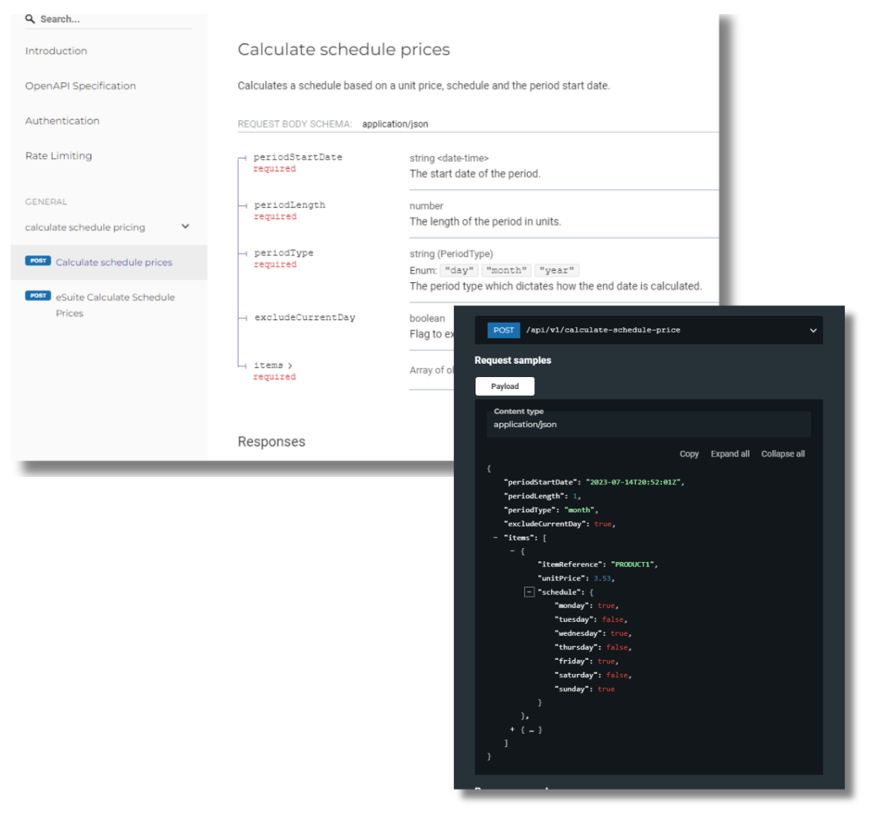 Calculate Schedule Pricing API showcase